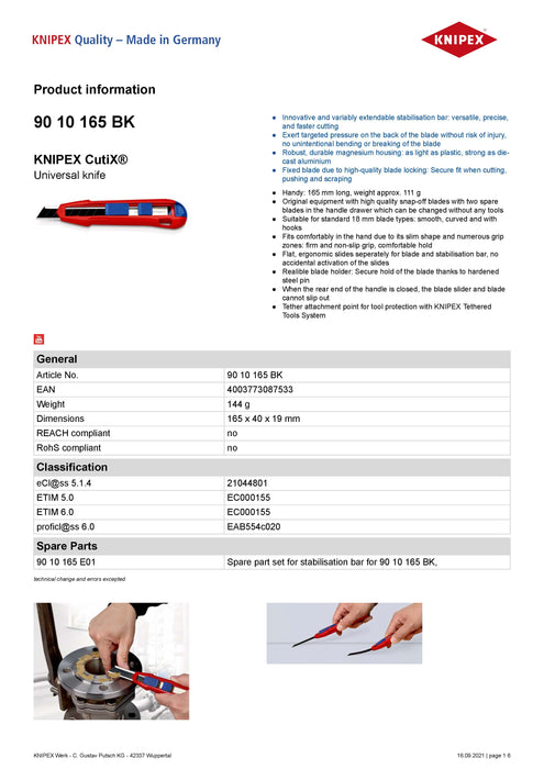 Knipex-9010165BK CutiX Universal Retractable Cutter